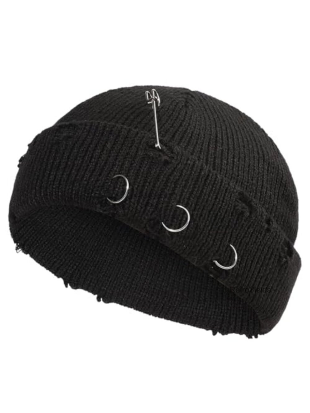 Distressed Ring Beanie Hat for Women Men Slouchy Skull Cap